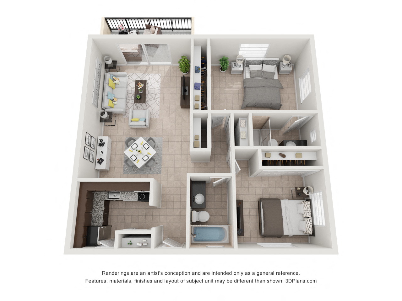 Floor plan for 2 beds, 2 baths, 1012 sqft